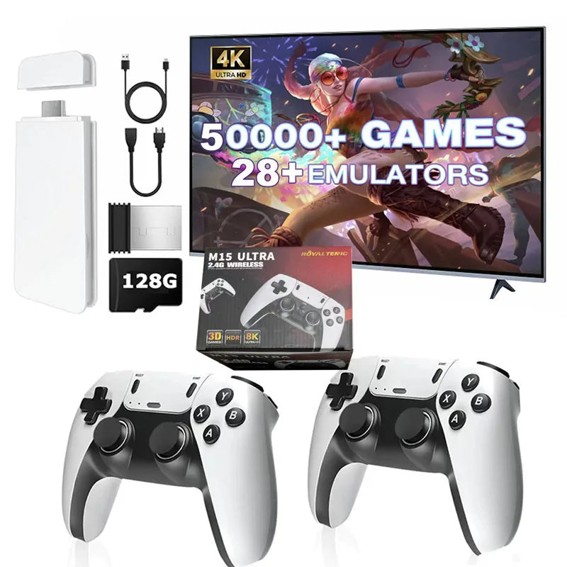 New 4K TV Game Stick M15 ultra 64G 128G Handheld Game Player 2.4G Dual Wireless Controller 50000+ Games